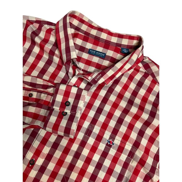 Fish Hippie Solace Collection Red Check Long Sleeve Button‎ Down Shirt Sz XXL - Picture 1 of 7